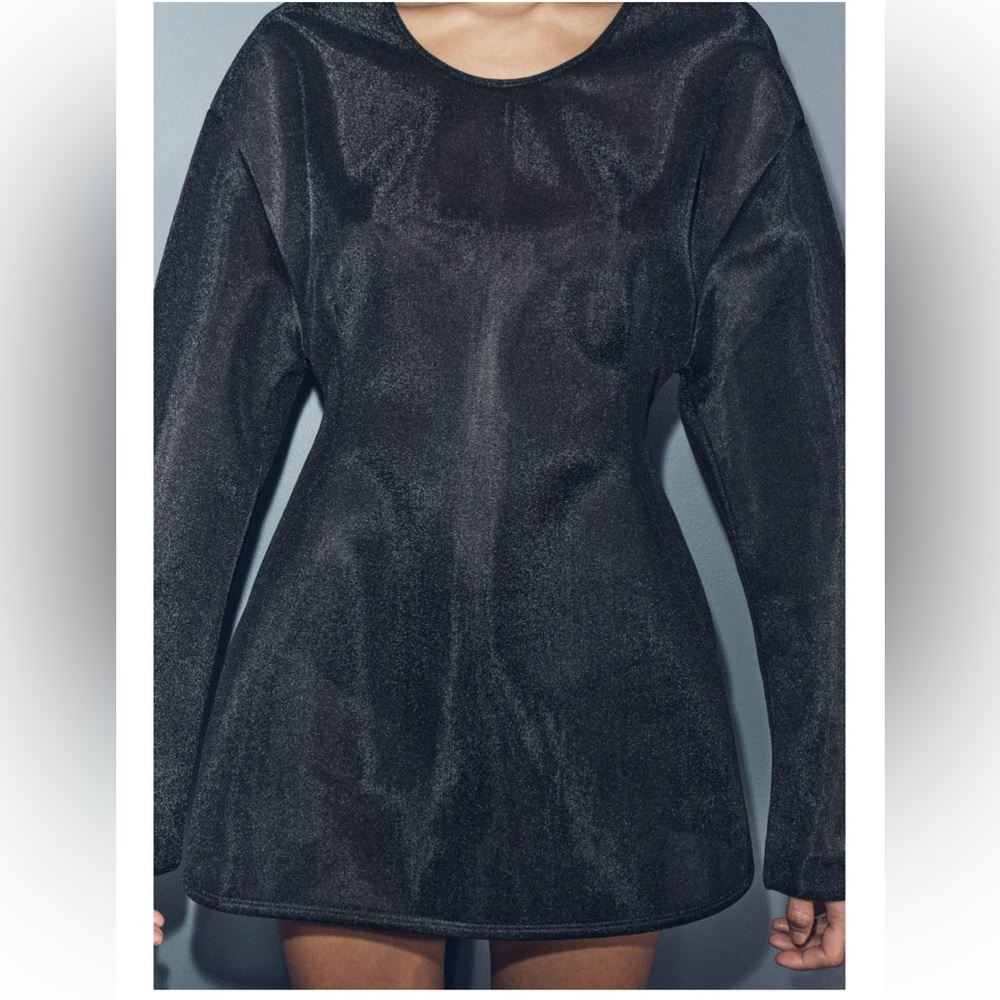 Zara black mesh organza thick long top / mini dress - Picture 9 of 10